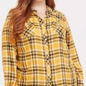 Torrid Yellow Plaid Button-Up Shirt